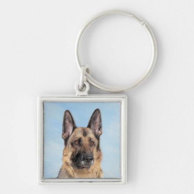 German Shepherd Painting - Cute Original Dog Art Keychain (Front)