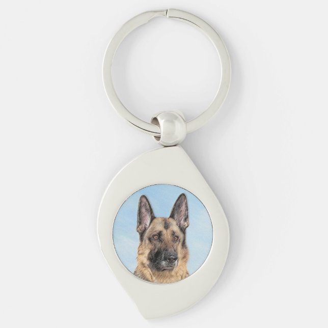 German Shepherd Painting - Cute Original Dog Art Keychain (Front)