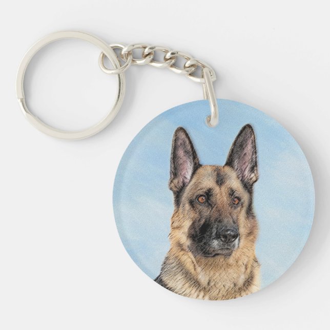 German Shepherd Painting - Cute Original Dog Art Keychain (Front)