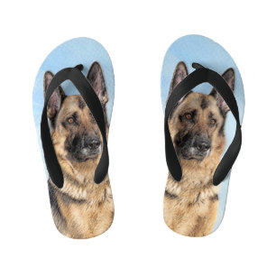 German Shepherd Painting - Cute Original Dog Art Kid's Flip Flops
