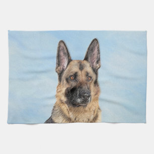 German Shepherd Painting - Cute Original Dog Art Kitchen Towel