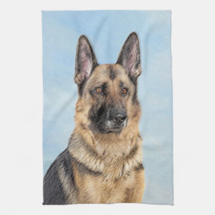 German Shepherd Painting - Cute Original Dog Art Kitchen Towel