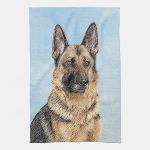 German Shepherd Painting _ Cute Original Dog Art Kitchen Towel