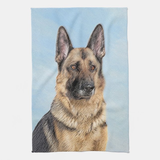 German Shepherd Painting - Cute Original Dog Art Kitchen Towel (Vertical)