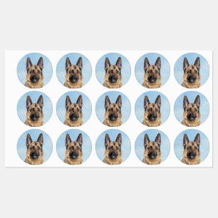 German Shepherd Painting - Cute Original Dog Art Labels