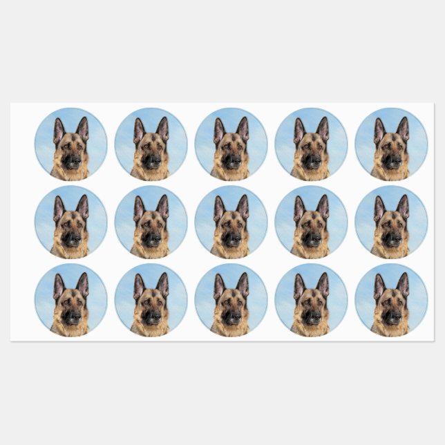 German Shepherd Painting - Cute Original Dog Art Labels (Sheet)