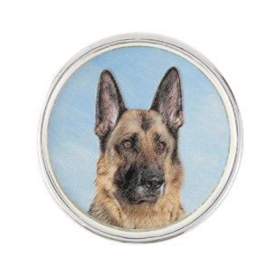 German Shepherd Painting - Cute Original Dog Art Lapel Pin