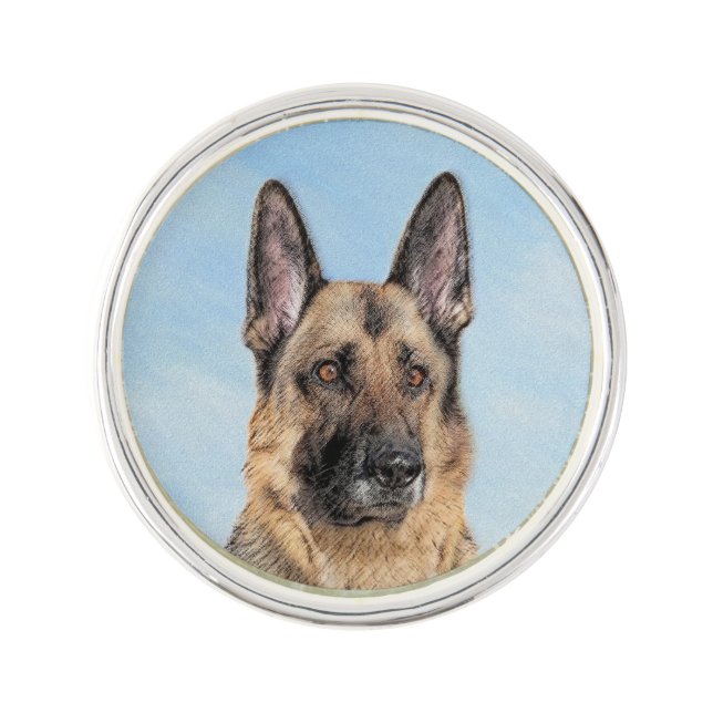 German Shepherd Painting - Cute Original Dog Art Lapel Pin (Front)