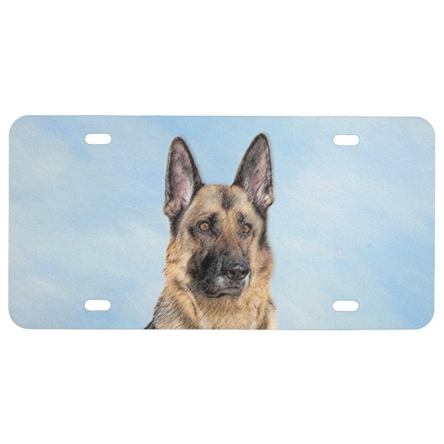German Shepherd Painting - Cute Original Dog Art License Plate (Front)