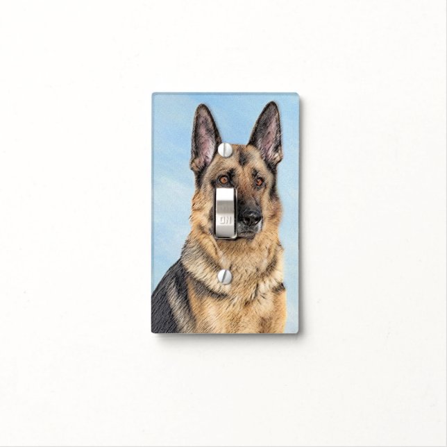 German Shepherd Painting - Cute Original Dog Art Light Switch Cover (In Situ)