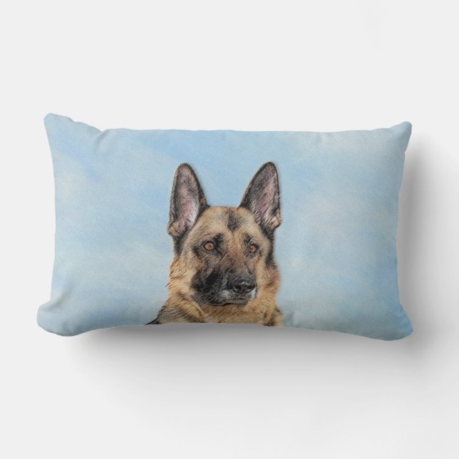 German Shepherd Painting - Cute Original Dog Art Lumbar Pillow (Front)