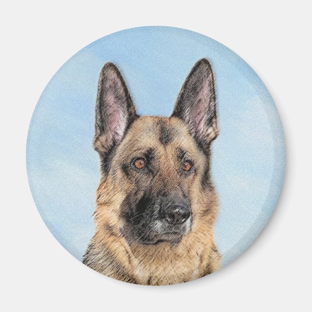 German Shepherd Painting - Cute Original Dog Art Magnet (Front)