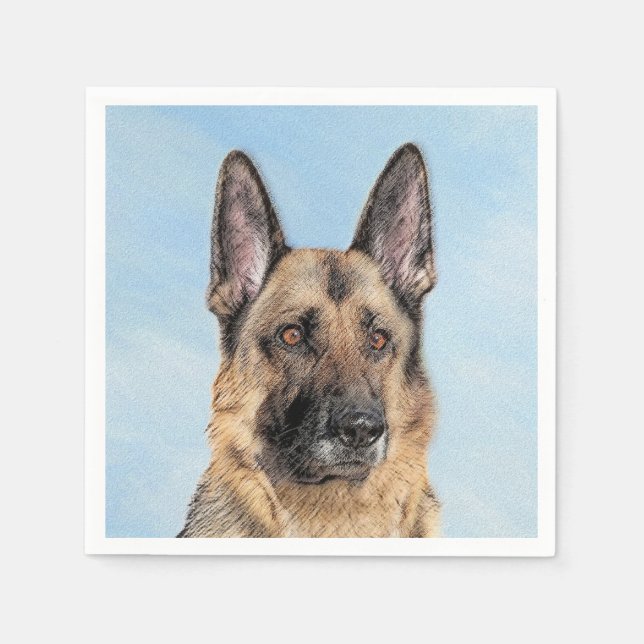 German Shepherd Painting - Cute Original Dog Art Napkins (Front)