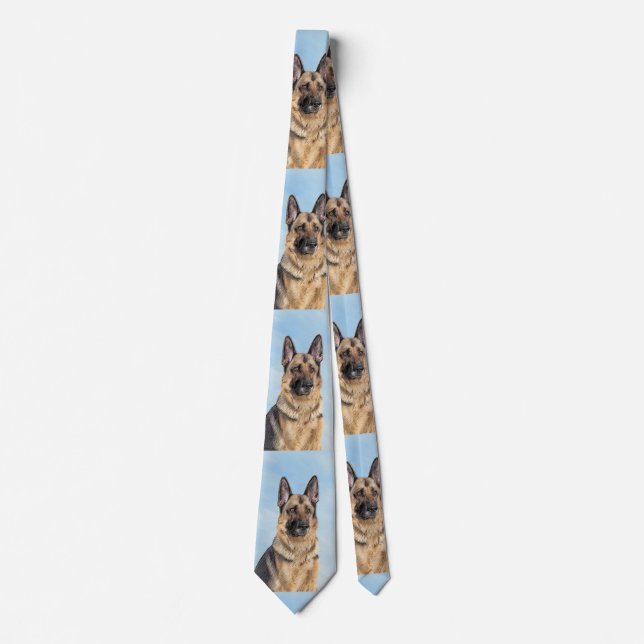 German Shepherd Painting - Cute Original Dog Art Neck Tie (Front)
