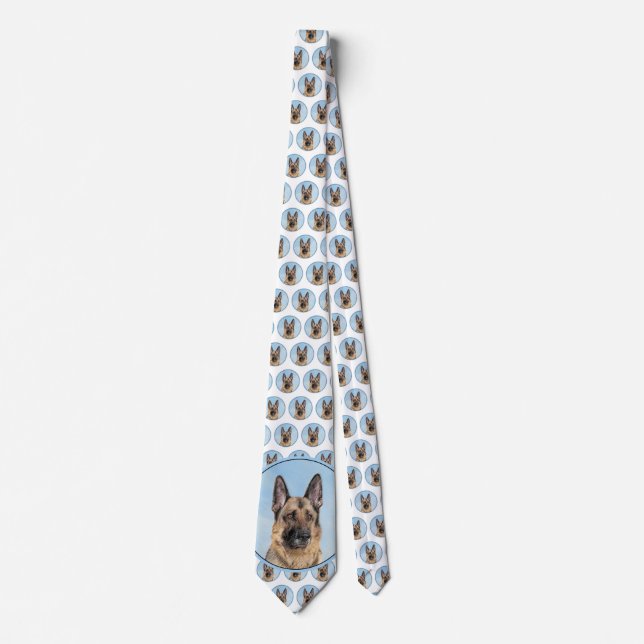 German Shepherd Painting - Cute Original Dog Art Neck Tie (Front)