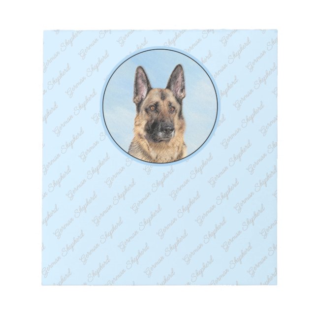 German Shepherd Painting - Cute Original Dog Art Notepad (Front)