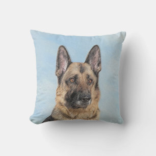 German Shepherd Painting - Cute Original Dog Art Outdoor Pillow