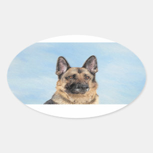 German Shepherd Painting - Cute Original Dog Art Oval Sticker
