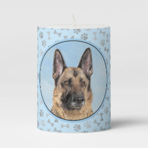 German Shepherd Painting - Cute Original Dog Art Pillar Candle