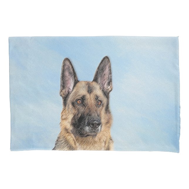 German Shepherd Painting - Cute Original Dog Art Pillow Case (Front)