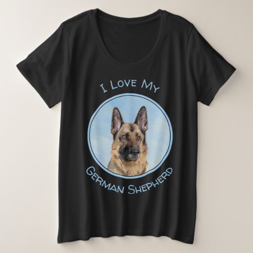 German Shepherd Painting _ Cute Original Dog Art Plus Size T_Shirt