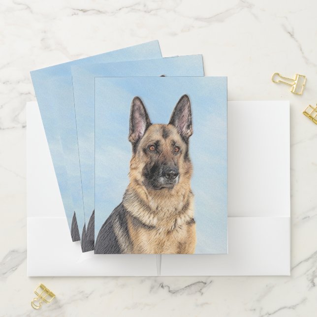 German Shepherd Painting - Cute Original Dog Art Pocket Folder (In Situ)