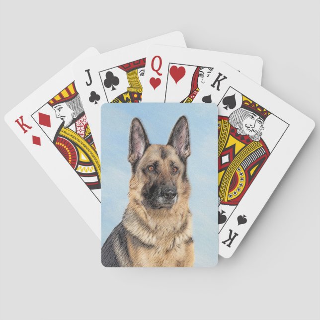 German Shepherd Painting - Cute Original Dog Art Poker Cards (Back)