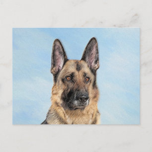 German Shepherd Painting - Cute Original Dog Art Postcard