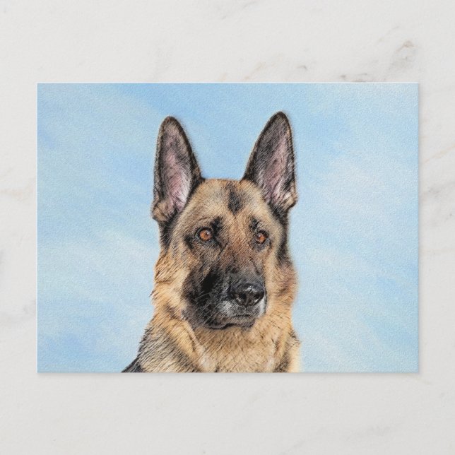 German Shepherd Painting - Cute Original Dog Art Postcard (Front)
