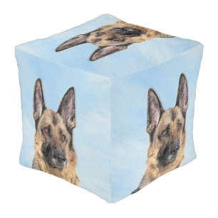 German Shepherd Painting - Cute Original Dog Art Pouf