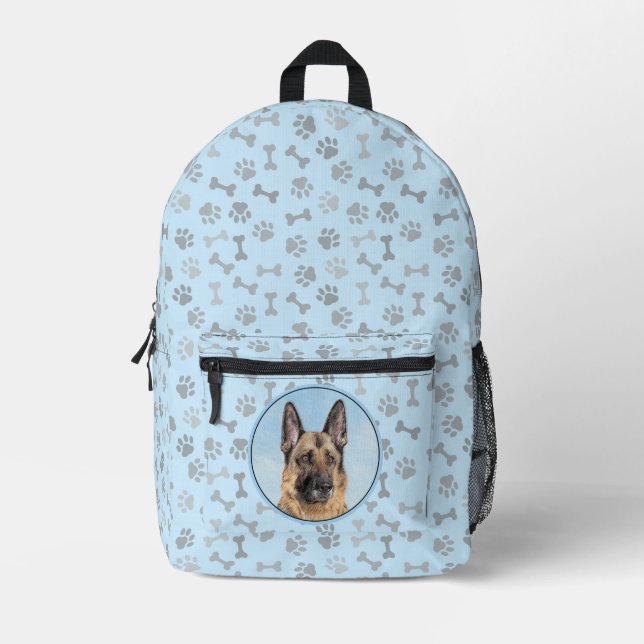 German Shepherd Painting - Cute Original Dog Art Printed Backpack (Front)