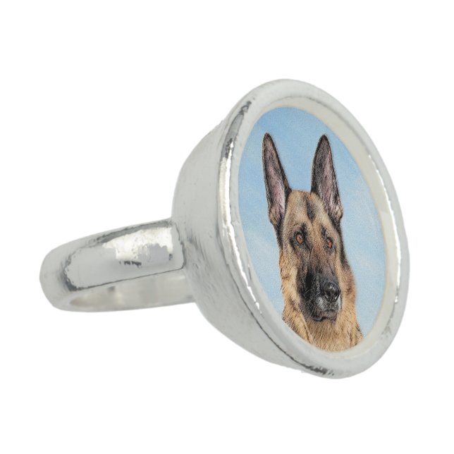German Shepherd Painting - Cute Original Dog Art Ring (Side)