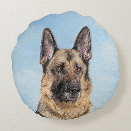 German Shepherd Painting _ Cute Original Dog Art Round Pillow