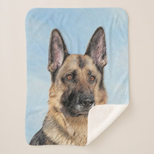 German Shepherd Painting - Cute Original Dog Art Sherpa Blanket