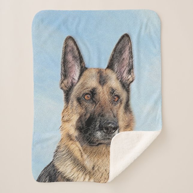 German Shepherd Painting - Cute Original Dog Art Sherpa Blanket (Front)