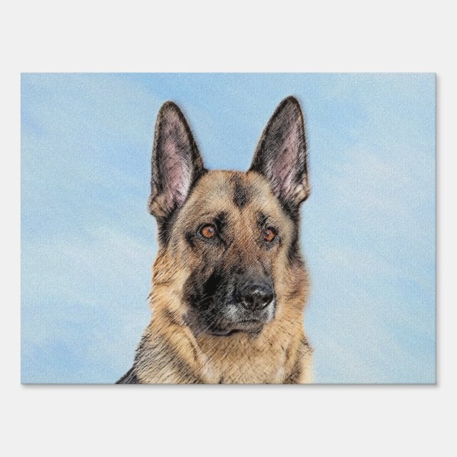 German Shepherd Painting - Cute Original Dog Art Sign (Back)