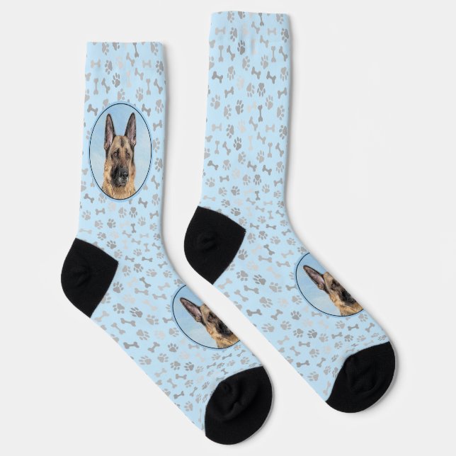 German Shepherd Painting - Cute Original Dog Art Socks (Right)