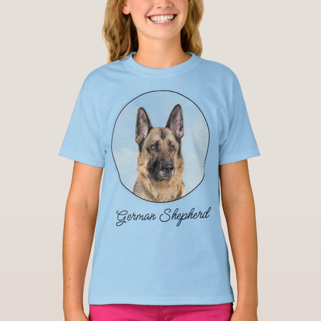 German Shepherd Painting - Cute Original Dog Art T T-Shirt (Front)