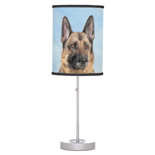 German Shepherd Painting - Cute Original Dog Art Table Lamp (Front)