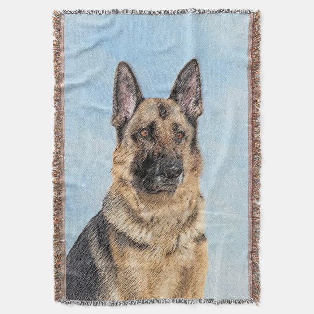 German Shepherd Painting - Cute Original Dog Art Throw Blanket (Front Vertical)