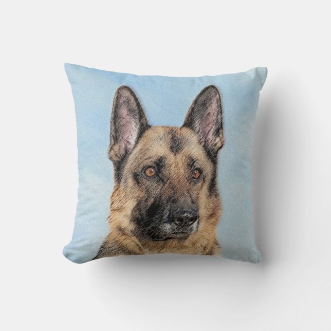 German Shepherd Painting - Cute Original Dog Art Throw Pillow (Front)