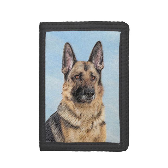 German Shepherd Painting - Cute Original Dog Art Trifold Wallet (Front Vertical)