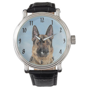 German Shepherd Painting - Cute Original Dog Art Watch