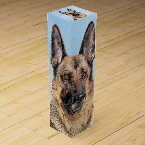 German Shepherd Painting _ Cute Original Dog Art Wine Box