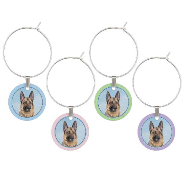 German Shepherd Painting - Cute Original Dog Art Wine Charm (Staggered)