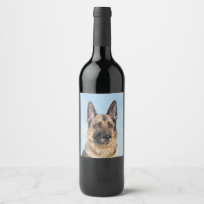 German Shepherd Painting - Cute Original Dog Art Wine Label