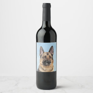 German Shepherd Painting - Cute Original Dog Art Wine Label