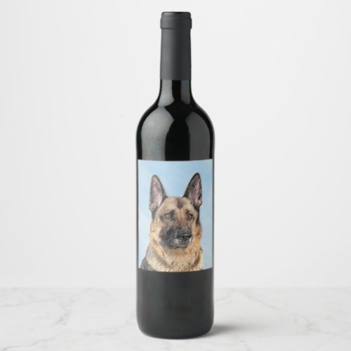 German Shepherd Painting _ Cute Original Dog Art Wine Label