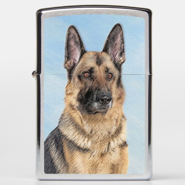 German Shepherd Painting - Cute Original Dog Art Zippo Lighter (Front)