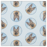 German Shepherd Painting Tan Cute Original Dog Art Fabric